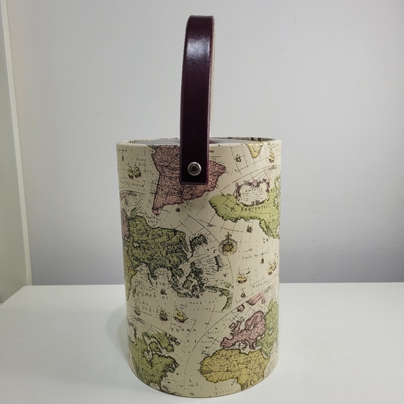 MCM World Map Ice Bucket 11" H x 8" Round Mid century Vintage Item - Picture 2 of 11